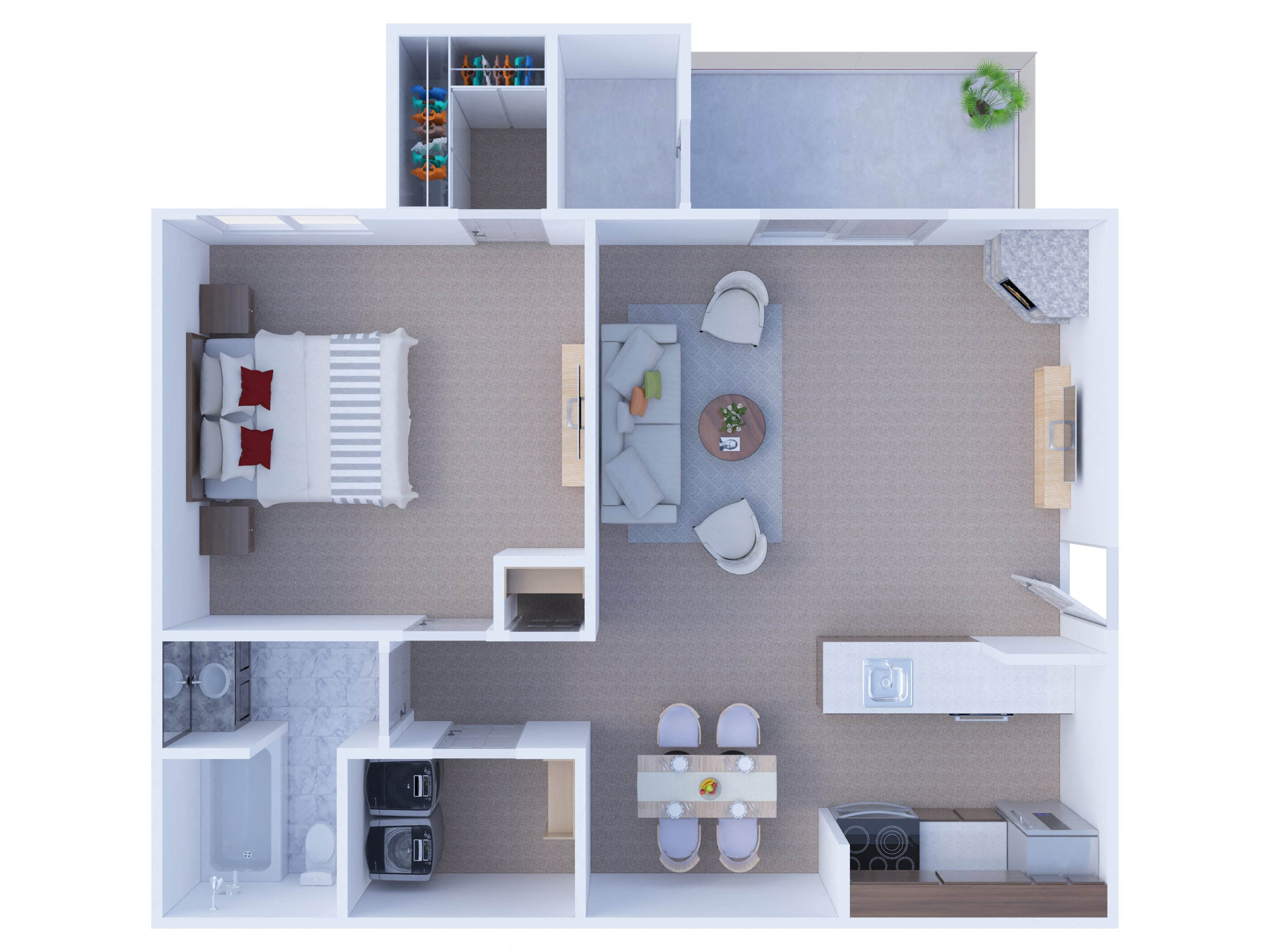 Floor plan for 1 bed, 1 bath, 732 sqft